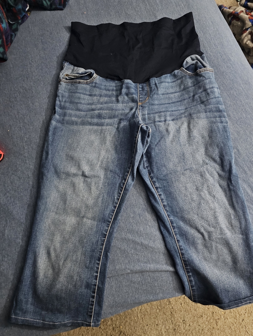 LIZ Lange Blue Straight-Leg Maternity Jeans with Black Stretch Panel